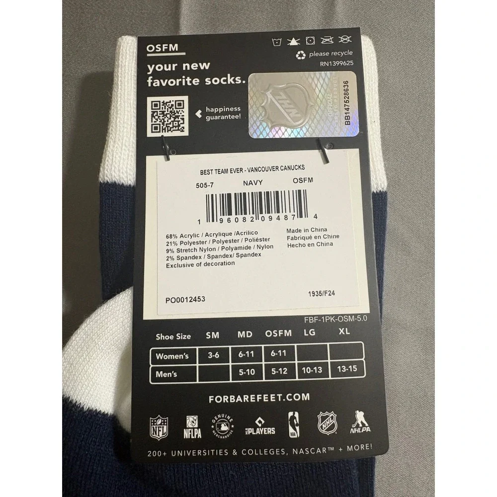 For Bare Feet Vancouver Canucks NHL Best Team Ever Socks Navy Blue OSFM New nwt
